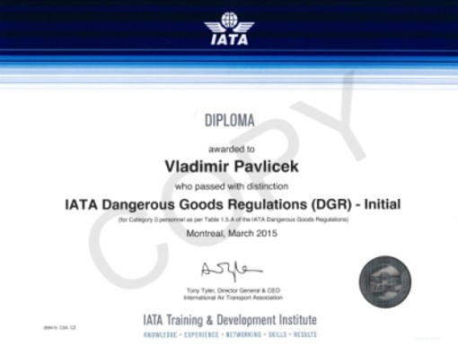 Certifikát IATA DGR - originál je jen jeden
